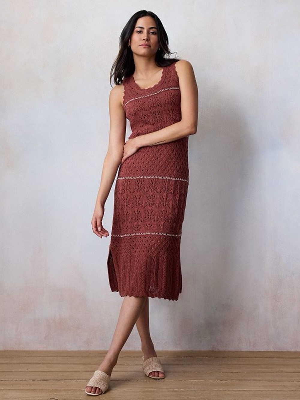LC Lauren Conrad Rust Crochet Knit Midi Dress - Size M - 005